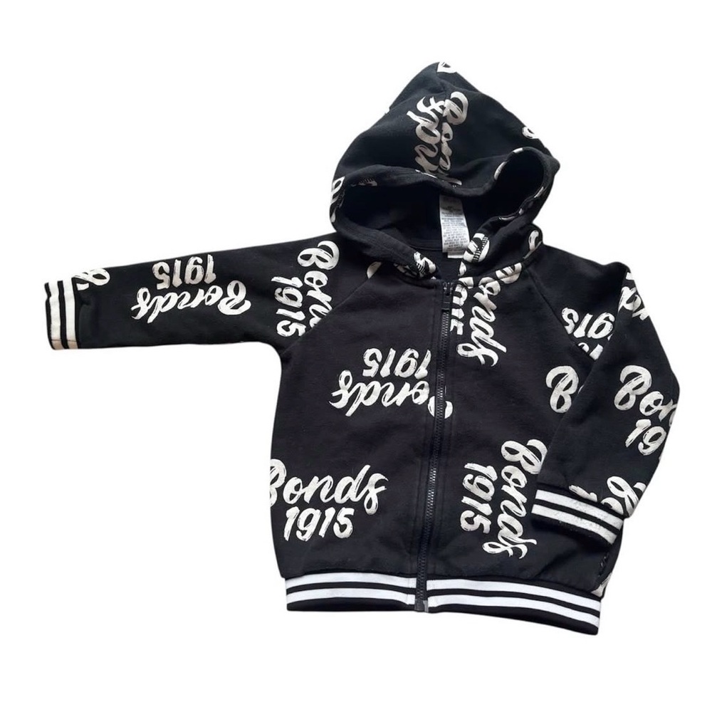 Bonds Black and White Kids Zip-Up Hoodie